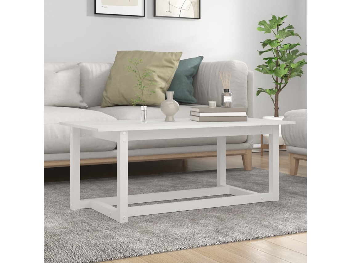 Vidaxl Mesa De Centro 110x55x45 Cm Madeira De Pinho Maciça Branco