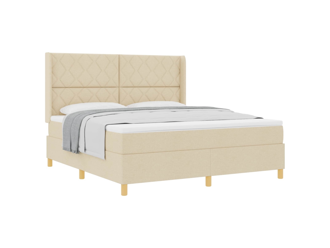 Vidaxl Cama Box Com Cabeceira Creme 180 X 200 Cm Tecido
