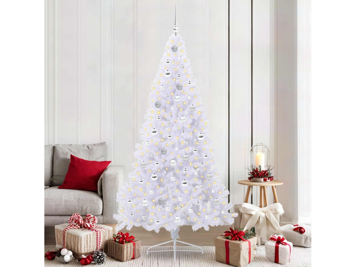 Vidaxl Árvore De Natal Artificial Com 300 Leds Branco 210 Cm Pvc E Aço