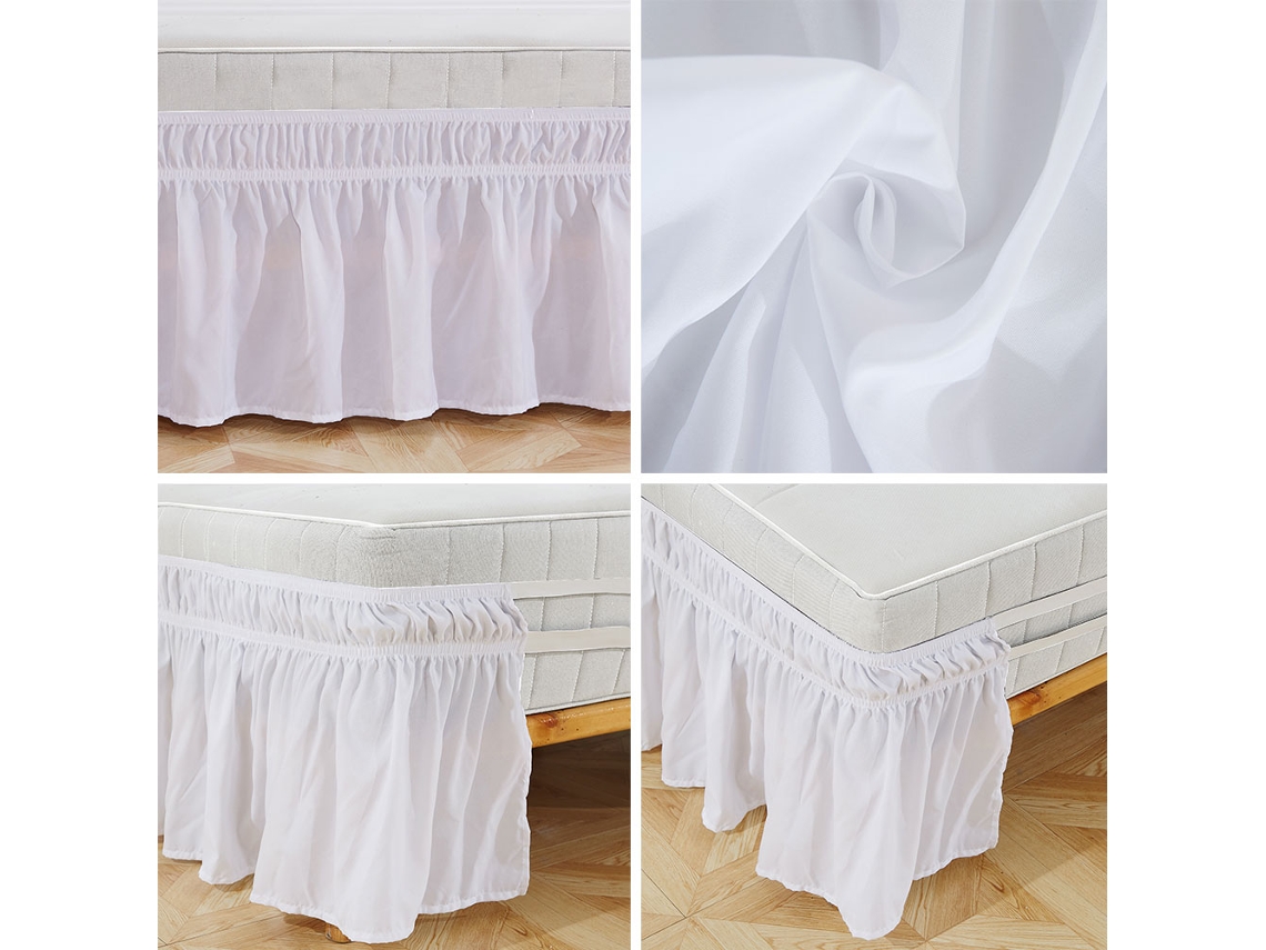 Saia de Cama Elástica Lavável Anti desbotamento Wrap Around para Home Hotel Branco Queen | S/MARCA