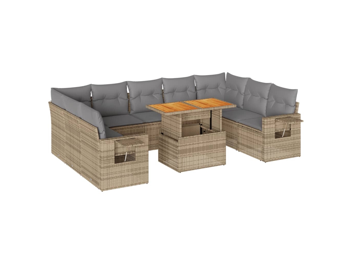 Conjunto de 10 sofás para jardim com almofadões Vime Pe Bege MAISON EXCLUSIVE