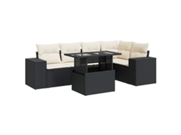 Conjunto Sofás de Jardim 6 Pcs com Almofadões Vime Pe Preto MAISON EXCLUSIVE (6 pcs)