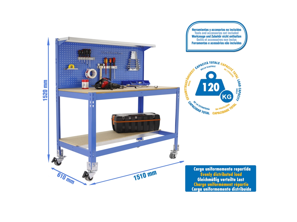 Bancada De Trabalho Metálica Simonwork Mobile Bt3 1500 Azul/madeira