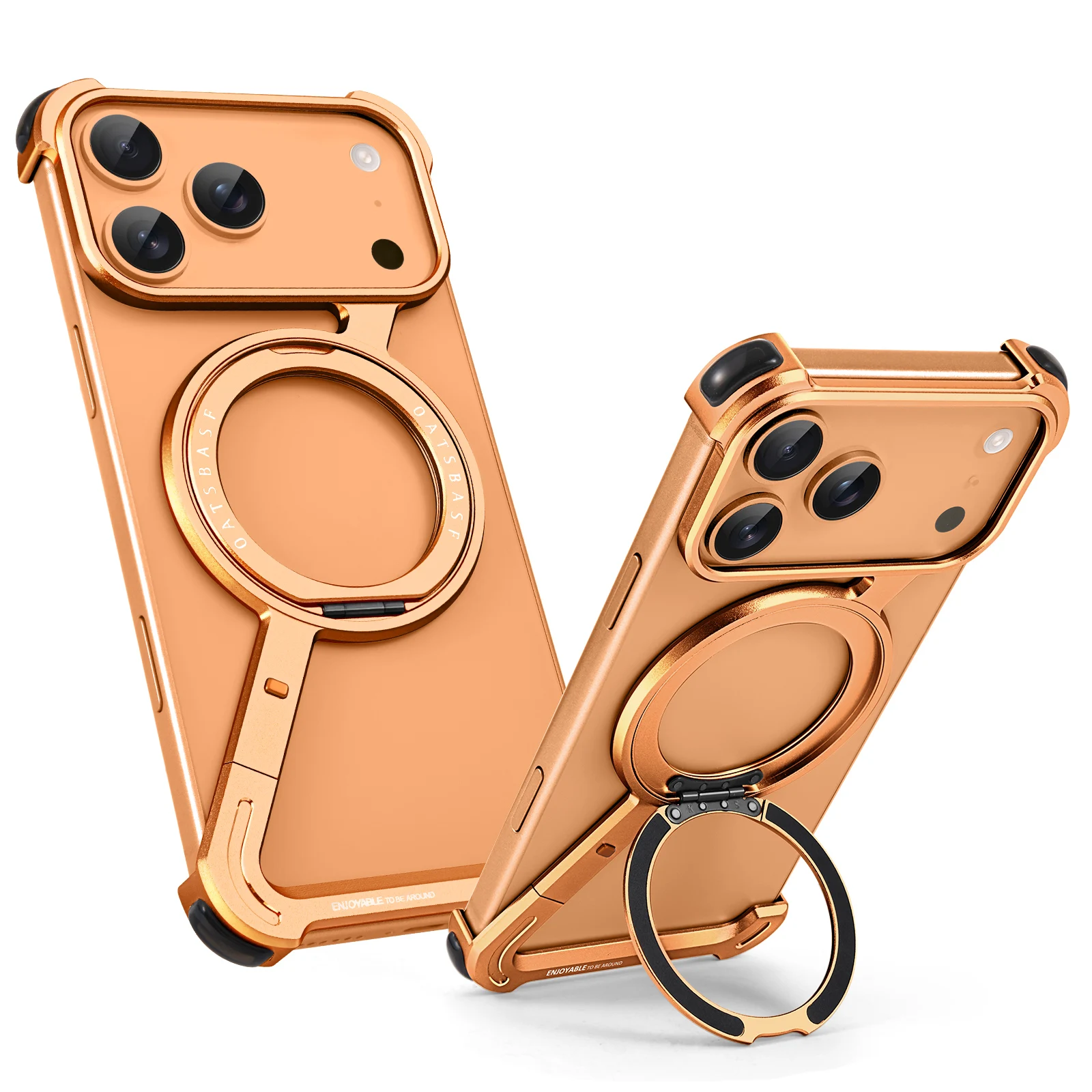 Capa Metálica Para Iphone 17 (laranja) Com Suporte De Anel, Rotação De 360° E Proteção Magnética.