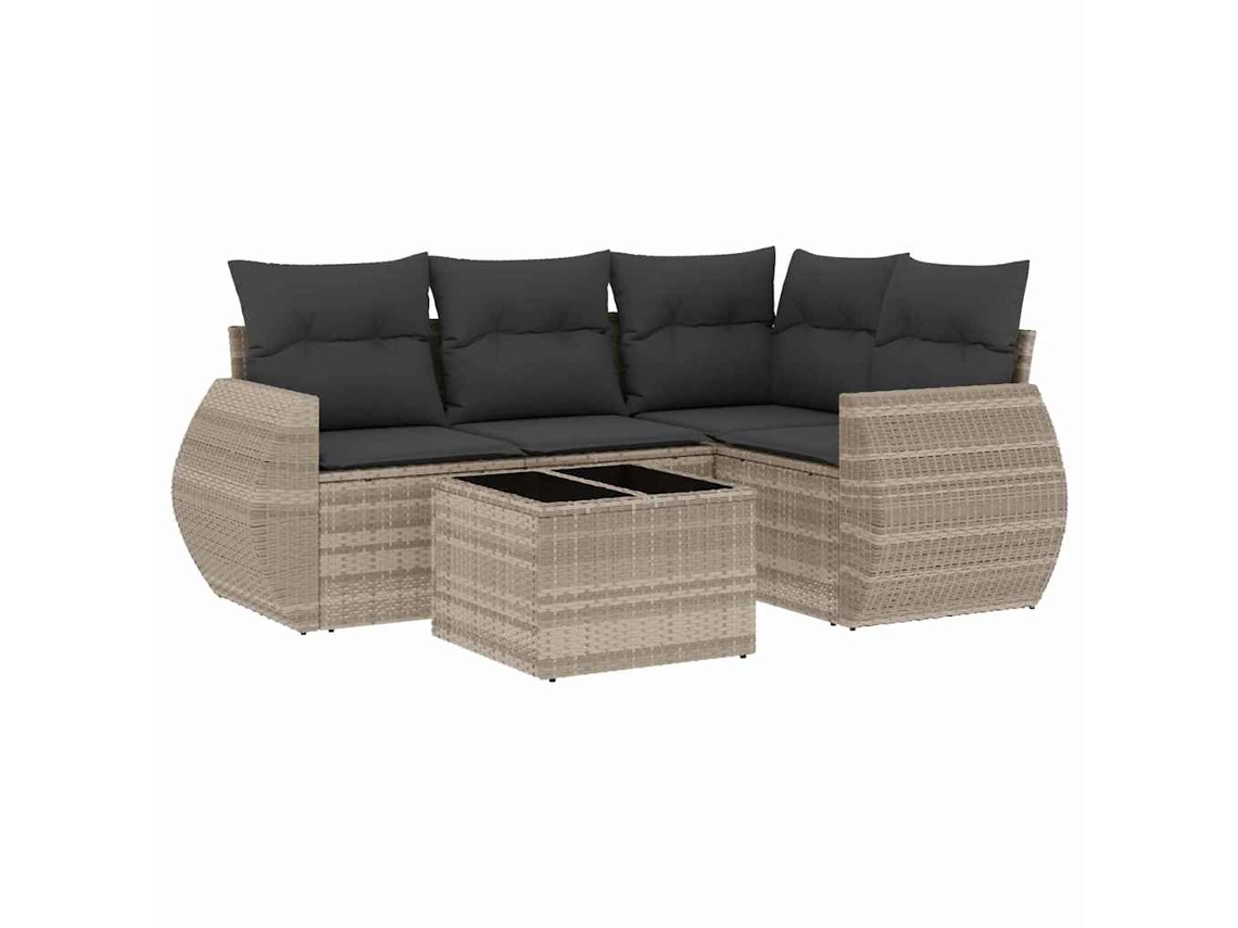 Conjunto de 5 Sofás Jardim com Almofadões Vime Pe Cinzento Claro MAISON EXCLUSIVE (5 pcs)
