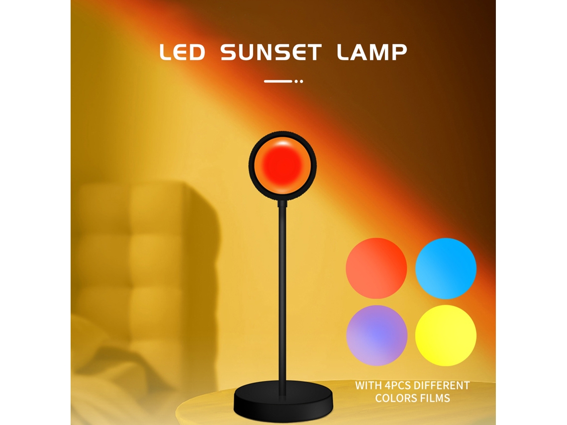 Rebe-lâmpada De Por Do Sol Usb Com 4 Filmes De Cores Diferentes Projetor Led Giratório 360 Graus Para Fotografia E Festa