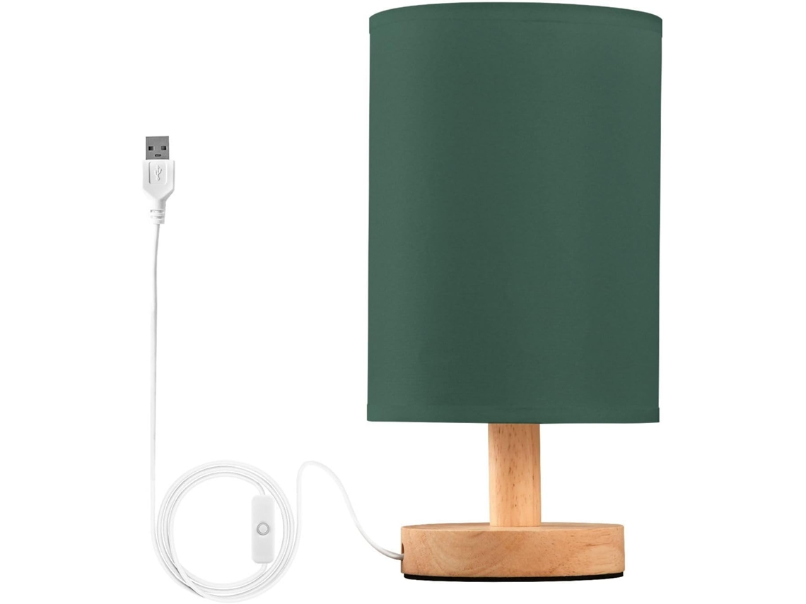 Luminária de mesa USB verde para cabeceira.