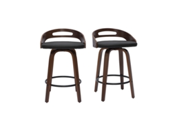 Conjunto de 2 bancos de cozinha de design em madeira escura e poliuretano preto 65 cm manuais MILIBOO