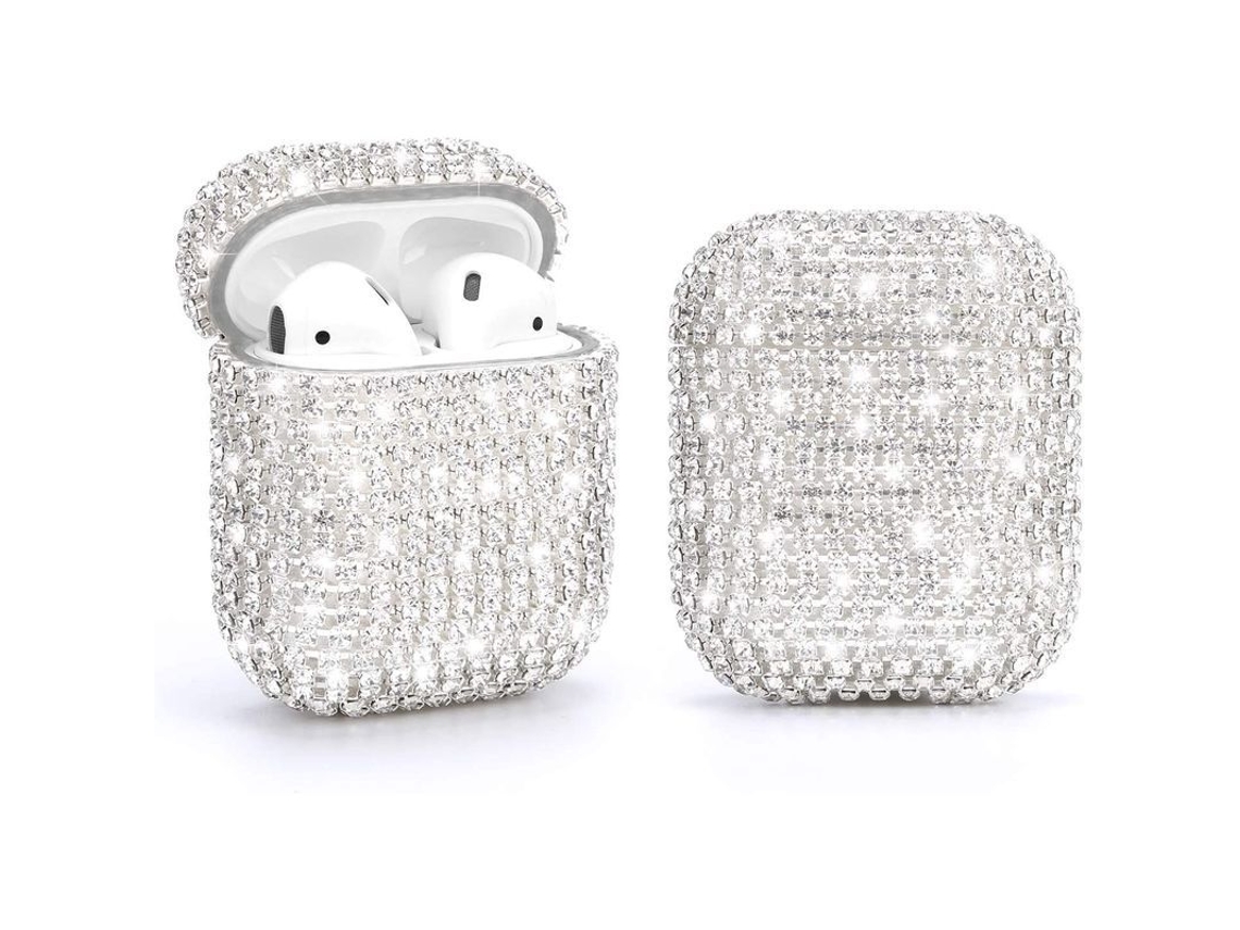 Capa de diamante para Airpods 1 e 2, protetora dura, estilo feminino, carregamento, prata | S/MARCA
