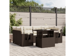 Vidaxl 7 Pcs Conjunto De Sofás Jardim C/ Almofadões Vime Pe Castanho