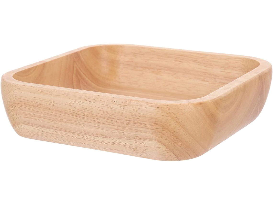 Tigela Quadrada de Madeira Seringueira. Rústica para Salada. Resistente e Lisa, Ideal Saladas, Arroz CHABERLU