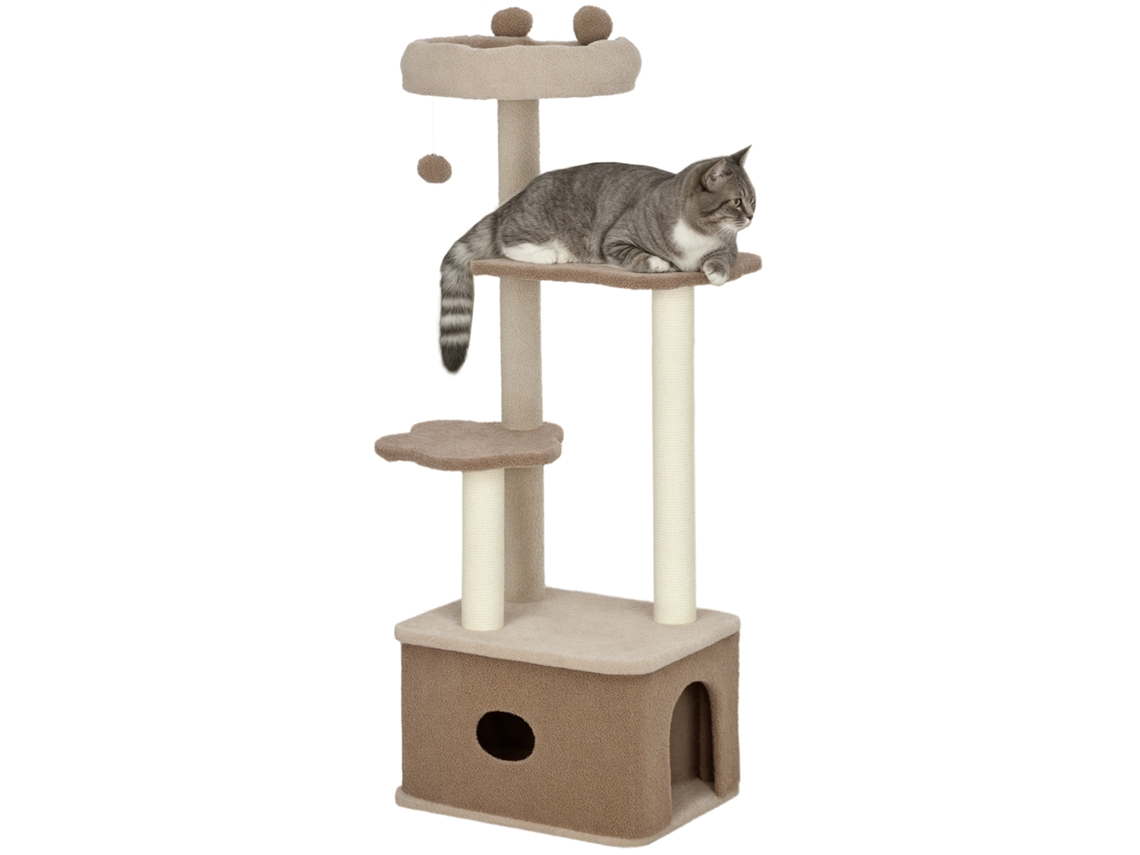 Árvore De Gato, 133 Cm, Com Cama, Plataformas, Bola E Juta, Interior, Castanho