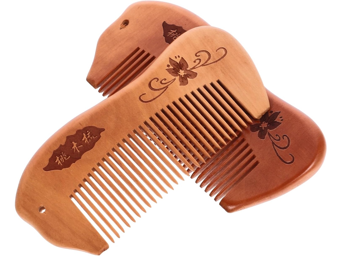 Pente De Madeira De Pêssego De 2 Peças Para Mulheres, Antiestático, Com Superfície Lisa E Arredondada.