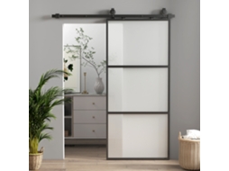 Porta de Vidro Deslizante S/MARCA, preta, 91,4x203,2 cm, fecho suave, ferragens para banheiro ou sala