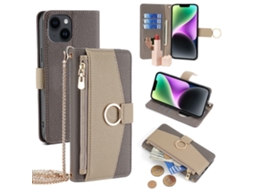 Capa Espelho Maquilhagem Para Iphone 14 Pele Sintética Cinzento