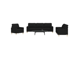 Vidaxl 3 Pcs Conjunto De Sofás Com Almofadas Decorativas Tecido Preto