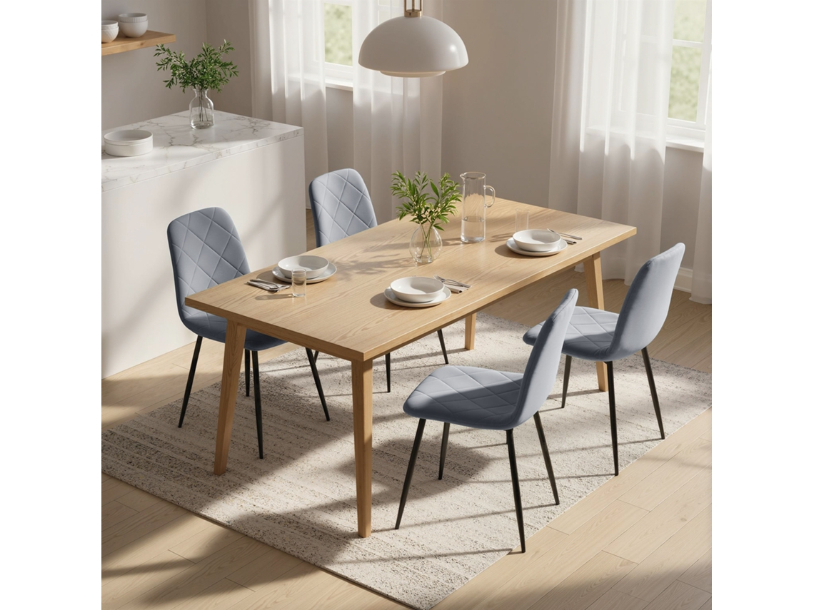 Conjunto de 4 Cadeiras Jantar Modernas Poltronas Cozinha Estofadas em Veludo com Pés Aço 45x54x87 Cm Cinza