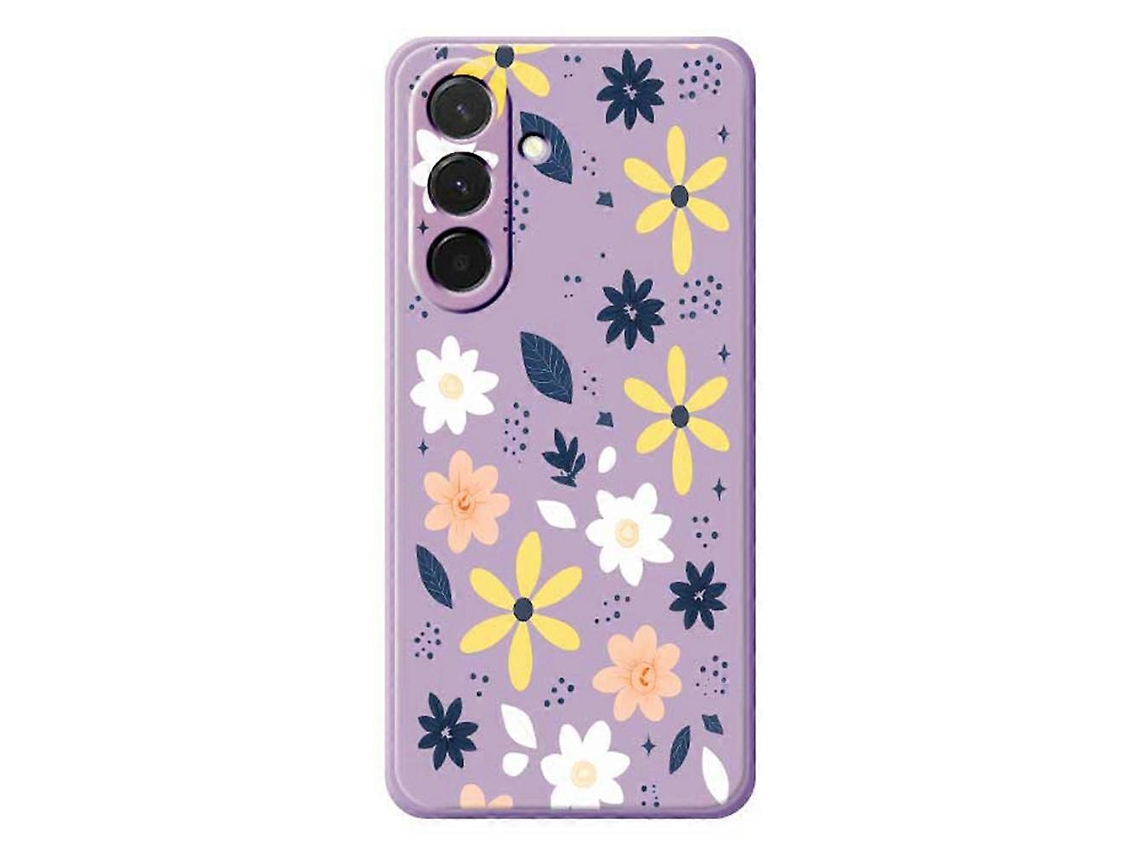 Capa Traseira De Tpu Com Estampa Floral Azul E Borda Reta Para Samsung Galaxy A36 5g, Roxa