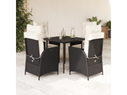 Vidaxl 5 Pcs Conjunto De Jantar P/ Jardim C/ Almofadões Vime Pe Preto