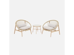 Conjunto De Jardim De Poltronas De Jardim Com Mesa De Aço E Rattan, Beige Sweeek