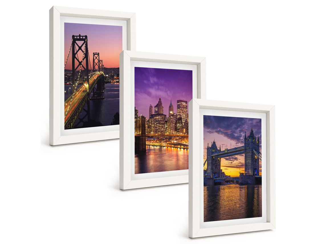 Quadros Decorativos Para Parede Pontes, Sol, Vistas Da Cidade Moldura Branca Pinturas De Quarto Espelharte (3 Peças 20x30 Cm)