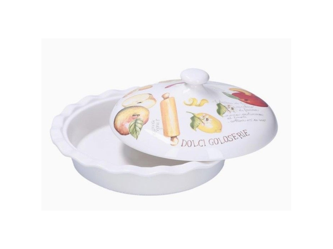 Linha Goloseria Tortiera Com Tampa D.27cm A Porcelana Branca
