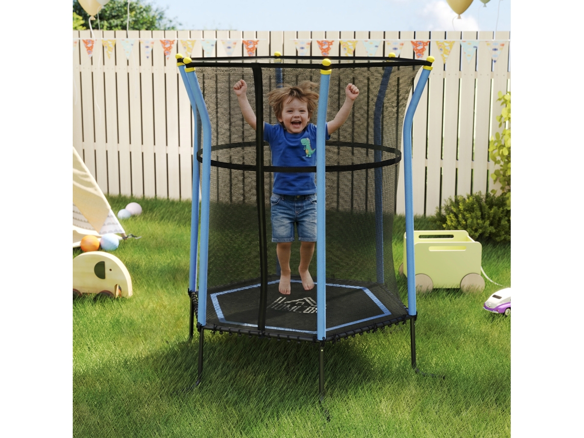 Cama Elástica Infantil Com Entrada Com Zíper E Postes Acolchoados, Feita De Aço, Pp E Epe, 122x111x190 Cm, Azul.