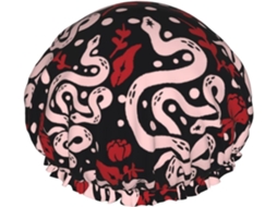 Touca De Banho – Simples E Fofa Com Estampa Cobra Flor Vermelha Rosa, Dupla Camada, Reutilizável E Impermeável, Tamanho