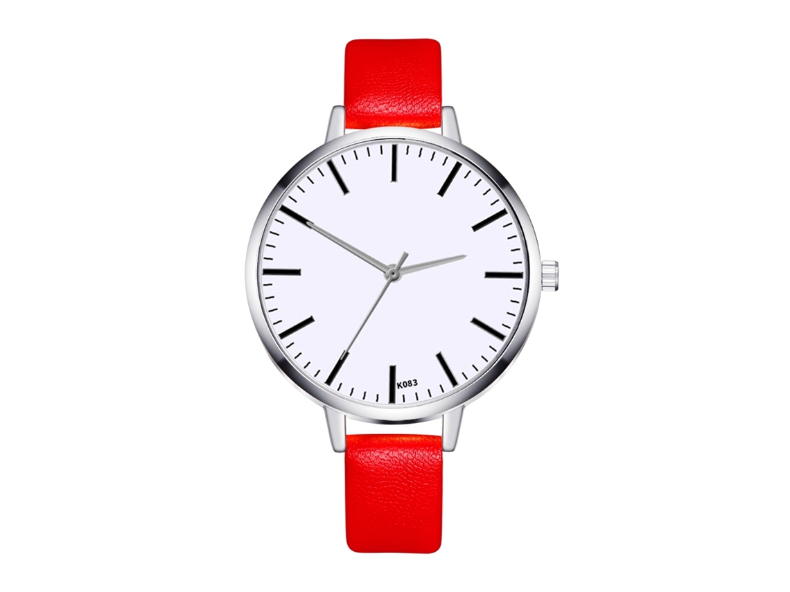 Relógio de Pulso Feminino de Quartzo com Pulseira Pu Mostrador Redondo Vermelho