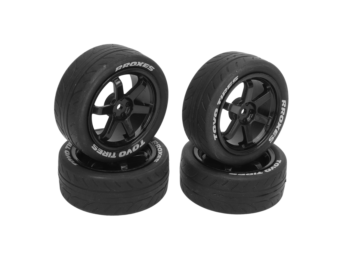 Mali 4 Pneus de Borracha para Rc 1/10 com Rodas de Plástico Superfície Lisa Amortecimento Forte para Tamiya Tt01 Tt02 Preto