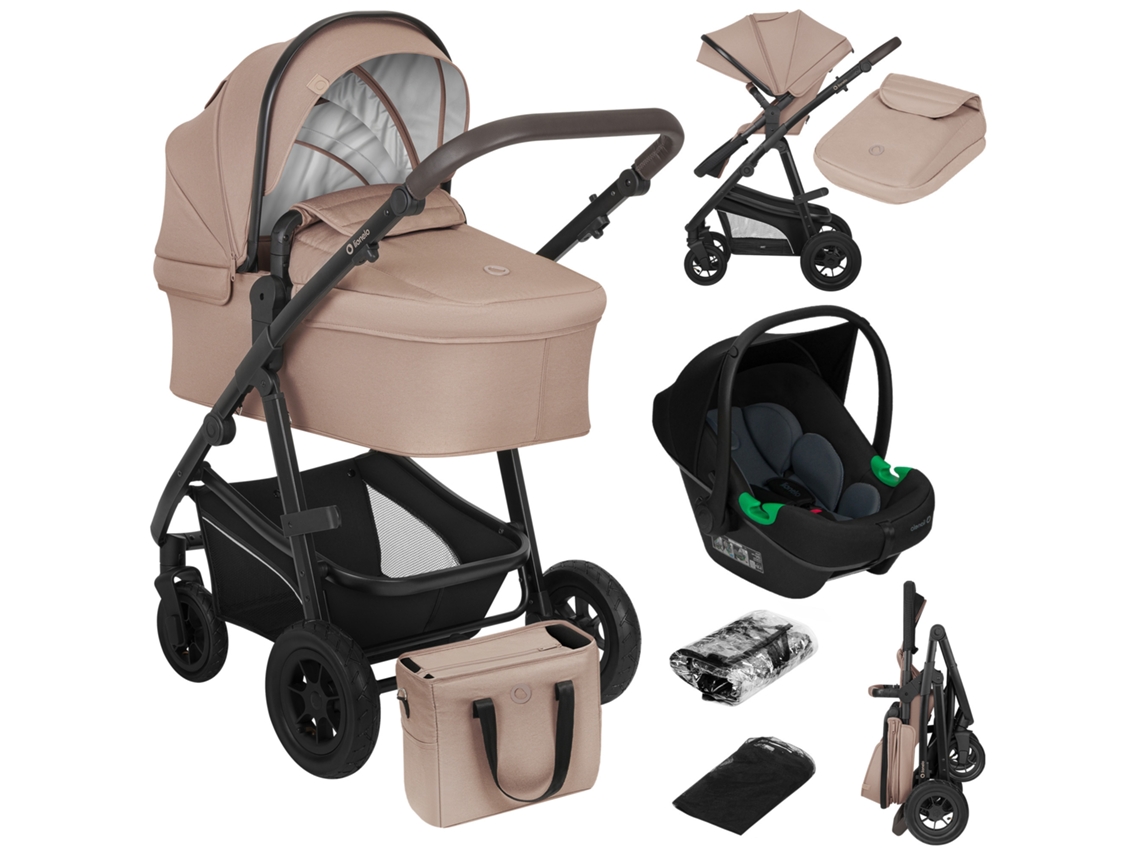 Carrinho De Bebé Multifuncional Lionelo Bianka Trio 3em1: Alcofa Cadeira Auto Assento Reversível Dobrável 0–22 Kg  Acessórios, Bege Escuro