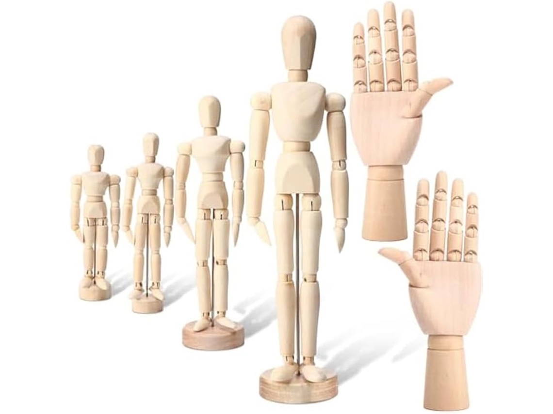 Conjunto de 6 Manequins de Madeira para Artistas, 4,5/5,5/8/12 Polegadas, Modelo para Canhotos SFUSHOS