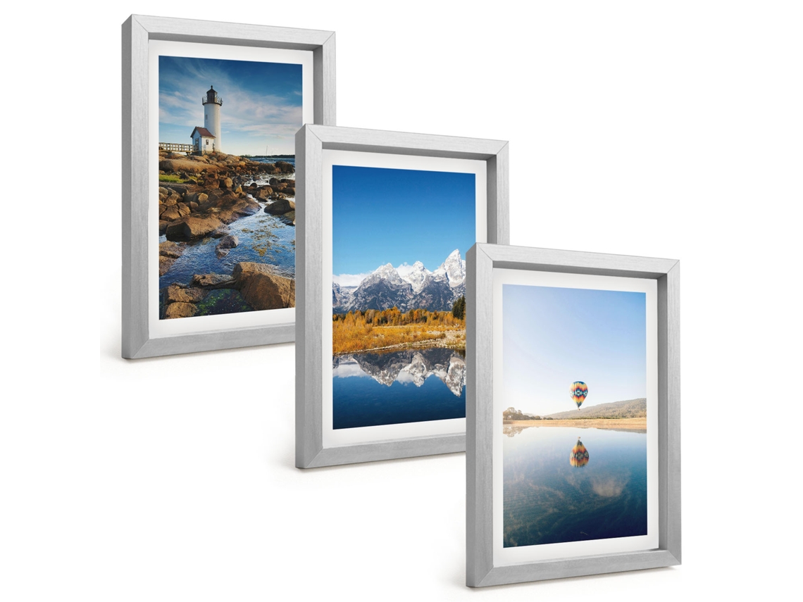 Composição De Quadrosvistas Da Natureza, Lanterna, Montanhas, Balão Moldura Prateada Quadros Para A Sala De Estar Espelharte (3 Peças 20x30 Cm)
