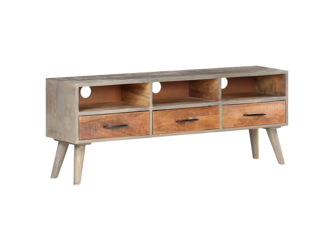 Vidaxl Móvel Tv 130x35x51 Cm Madeira Mangueira Áspera Maciça Cinzento