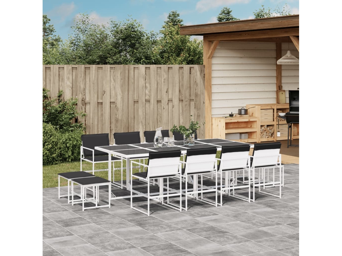 13 Pcs Conj. De Jantar P/ Jardim C/ Almofadões Textilene Branco Dkd Home Decor