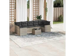 Vidaxl 8 Pcs Conj. Sofás Jardim C/ Almofadões Vime Pe Cinzento claro