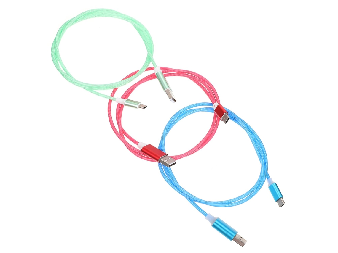 Conjunto De 3 Cabos Carregamento Rápido Tipo C Com Luzes Led Azuis,