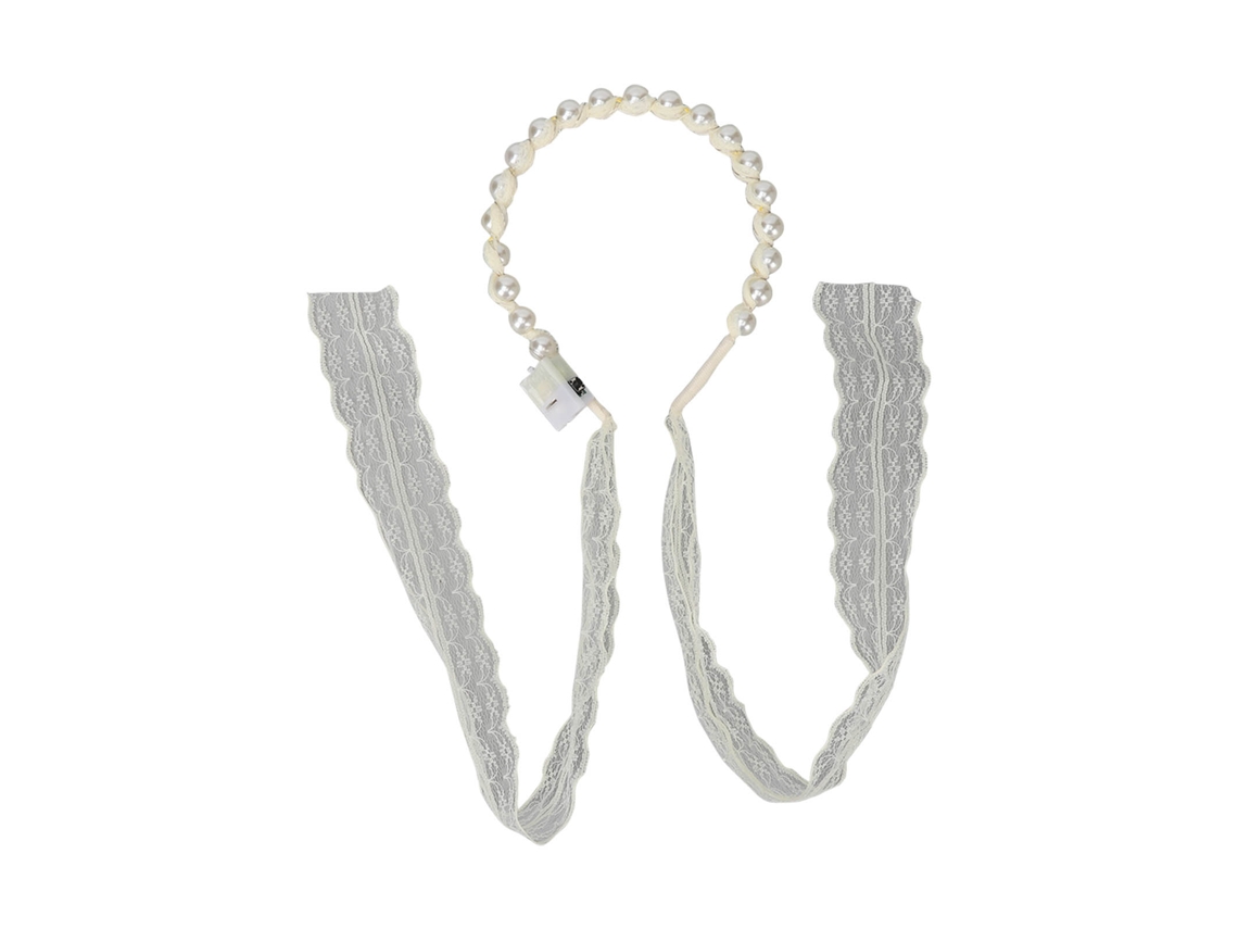 2026 diadema de Luz Led com Renda Branca e Pérolas Falsas para Casamentos Cinta Luminosa para Mulher