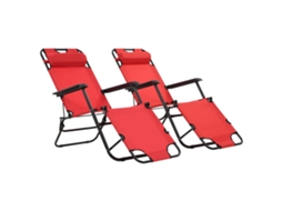 Vidaxl Espreguiçadeiras Dobráveis C/ Apoio De Pés 2 Pcs Aço Vermelho