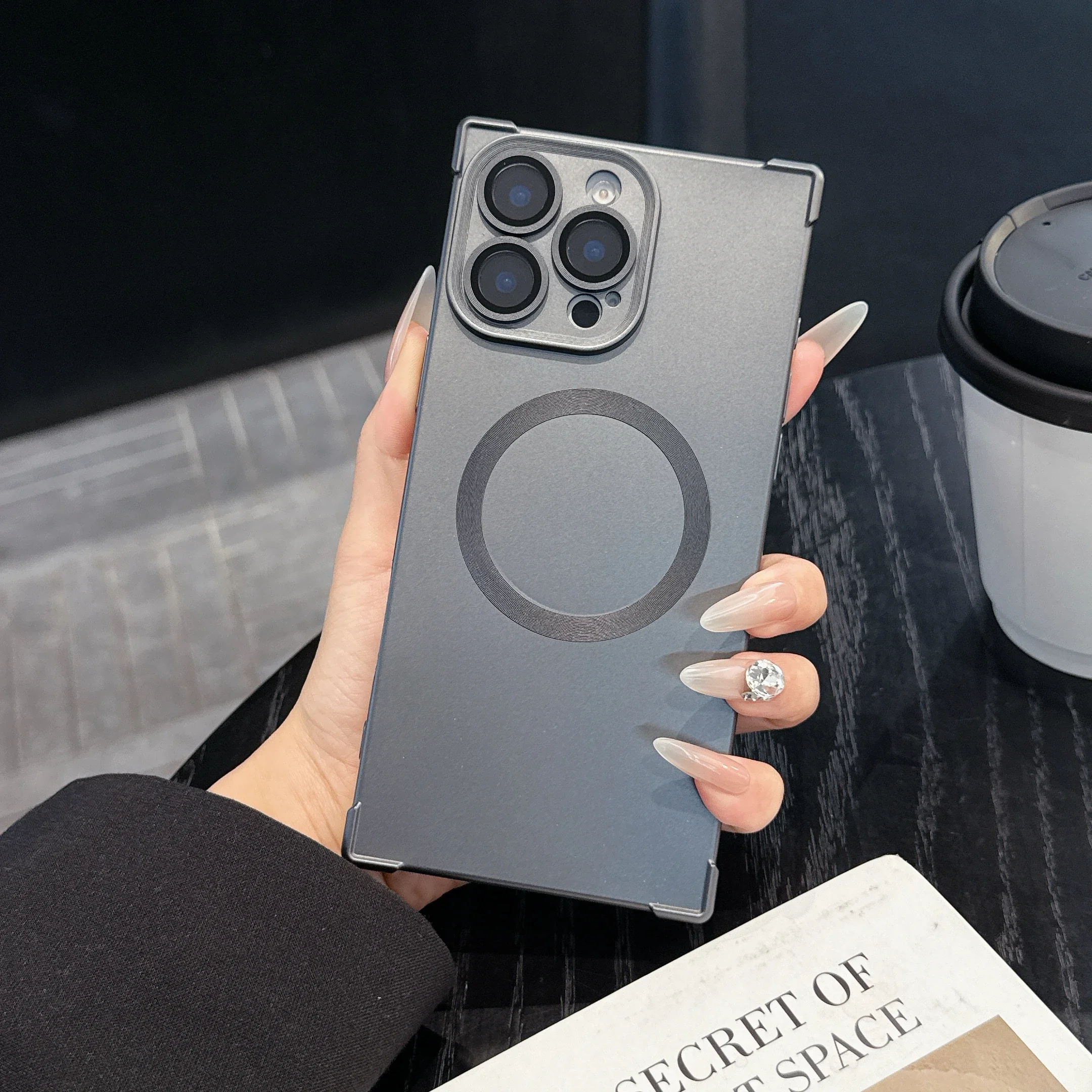 Capa Magnética À Prova De Choque Para Iphone 13 Pro (cinza), Com Proteção Para A Lente.