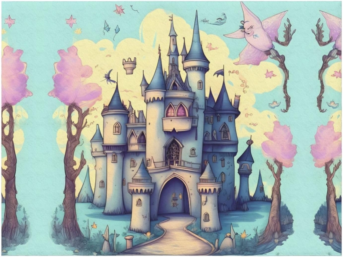 Manta de Flanela Ultramacia Phayah com Estampa Castelo Conto Fadas Ideal para Sofá Cama Sala Estar Escritório