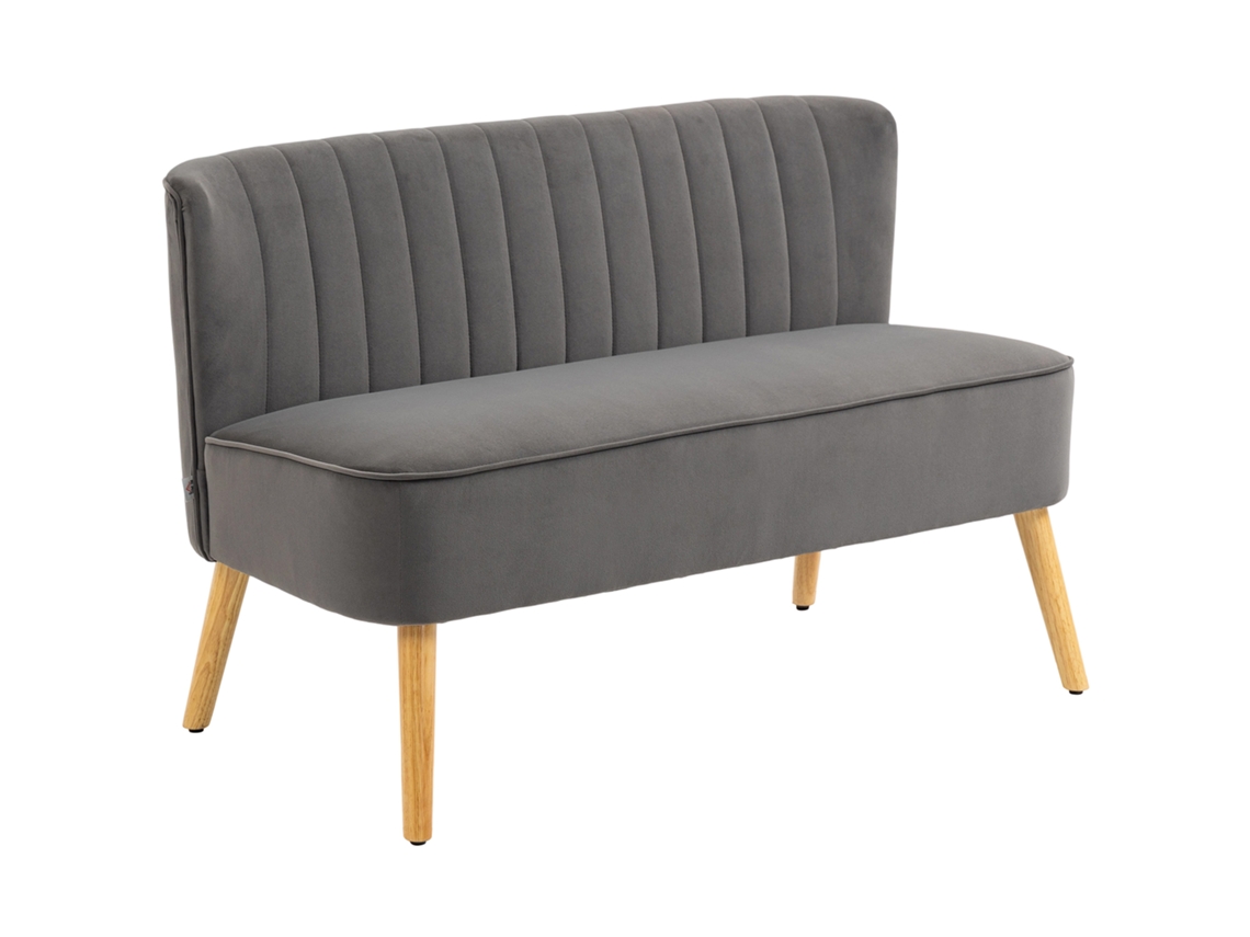 Sofá 2 Lugares Retrô Pés Madeira 117cm Cinza Escuro