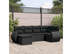 Vidaxl 6 Pcs Conjunto Sofás De Jardim C/ Almofadões Vime Pe Preto