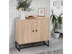 Buffet De Cozinha Moderno Em Madeira Natural, Aparador Com 2 Portas E Prateleiras, 80x29,5x80 Cm