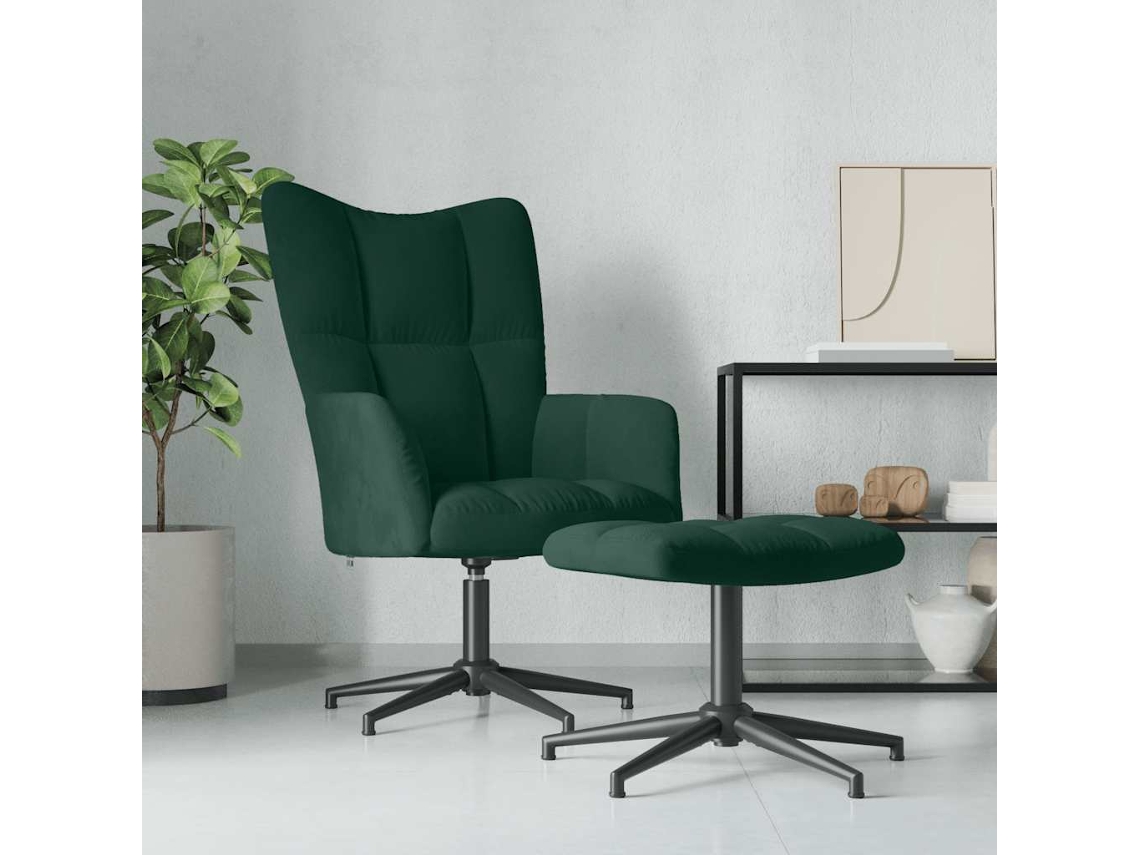 Poltrona - Cadeira de Descanso com Banco Veludo Verde escuro HARLANV1