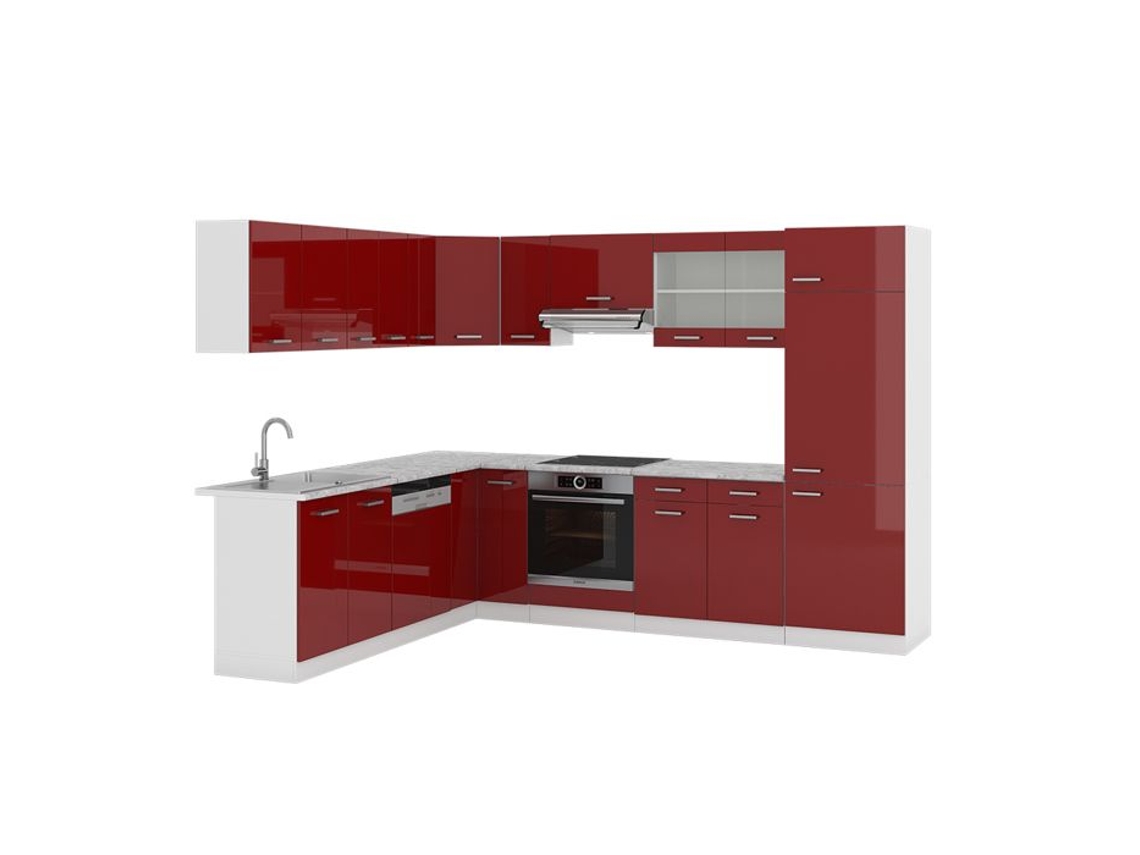 Cozinha de canto R-Line, 227 x 287 cm sem bancada, Borgonha alto brilho/branco, Vicco