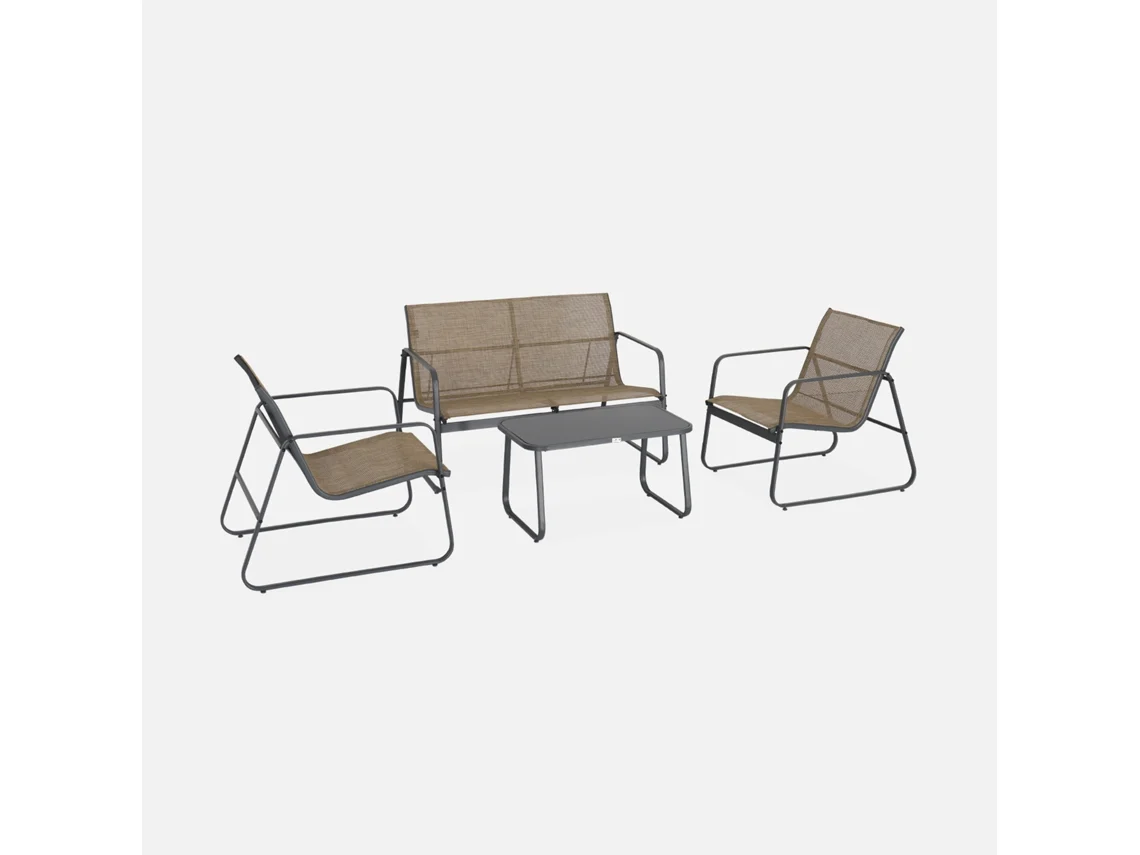 Conjunto De Jardim Com Sofá Em Metal, 4 Lugares, Antracite E Natural