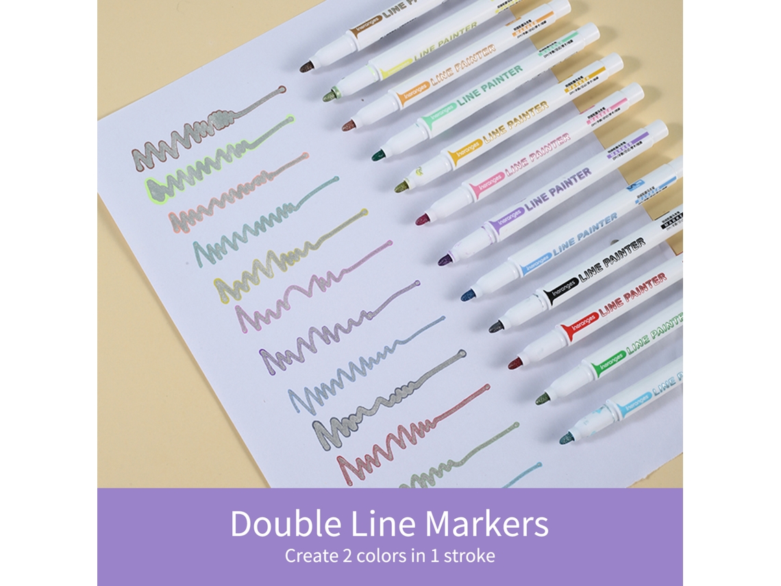 Marcadores de Linha Dupla 8 Cores Ponta 2.0mm para Scrapbooking Diy Papel Preto S/MARCA