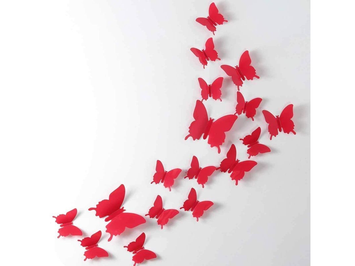 24 Adesivos 3d De Borboletas Desmontáveis Para Decoração De Casa E Quartos (vermelho)