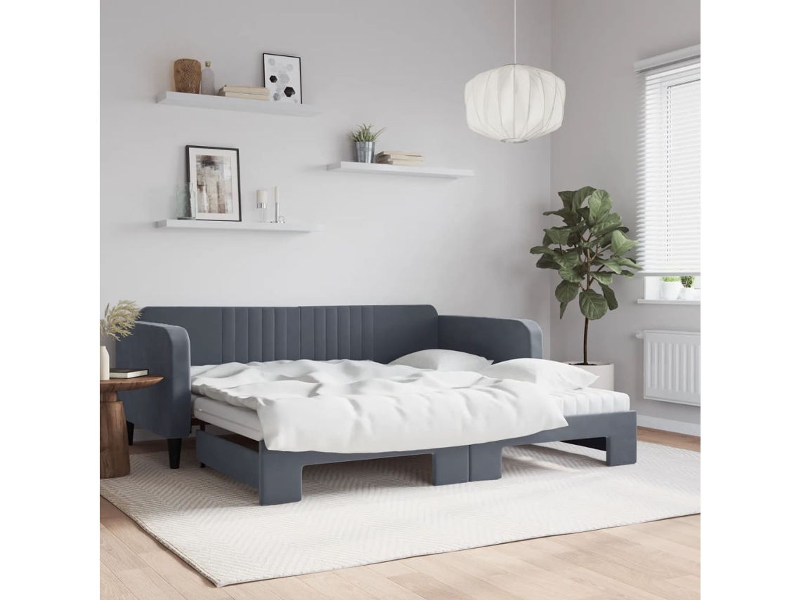 Vidaxl Sofá-cama C/ Gavetão/colchões 100x200 Cm Veludo Cinzento-escuro